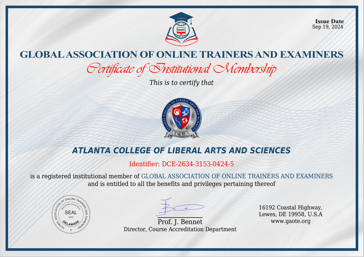 Atlanta College of Liberal Arts and Sciences is now a proud member of the Global Association of Online Trainers and Examiners (Gaote)!